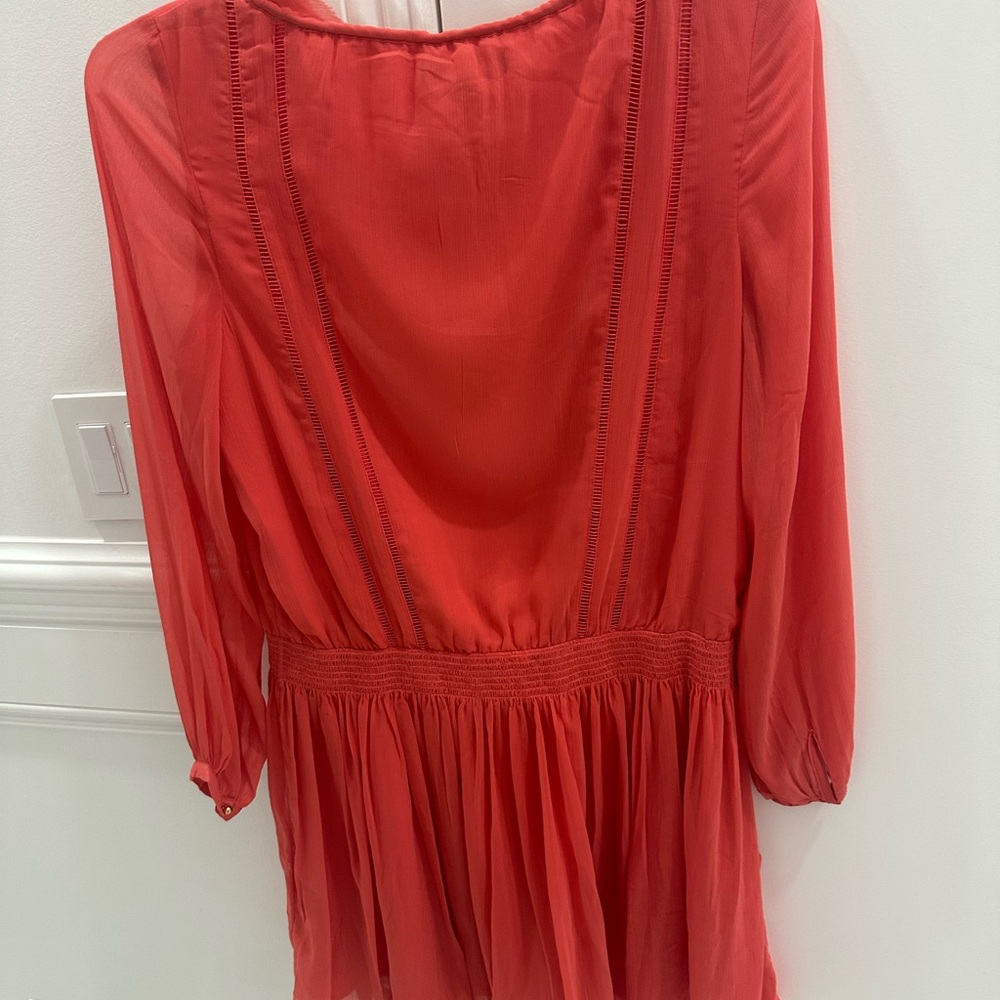 BANANA REPUBLIC 🧡 Coral Long-Sleeve Tiered Mini Dress size M - Picture 5 of 5